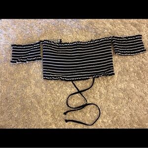 Xhilaration Black and White Striped Bikini Top